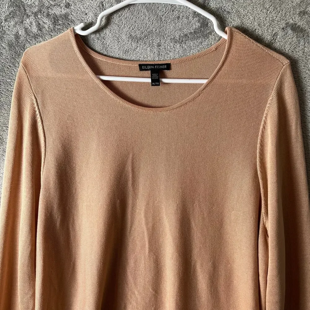 Eileen Fisher Tencel‎ Silk Blend Round Neck Long Sleeve Sweater Size XL Brown